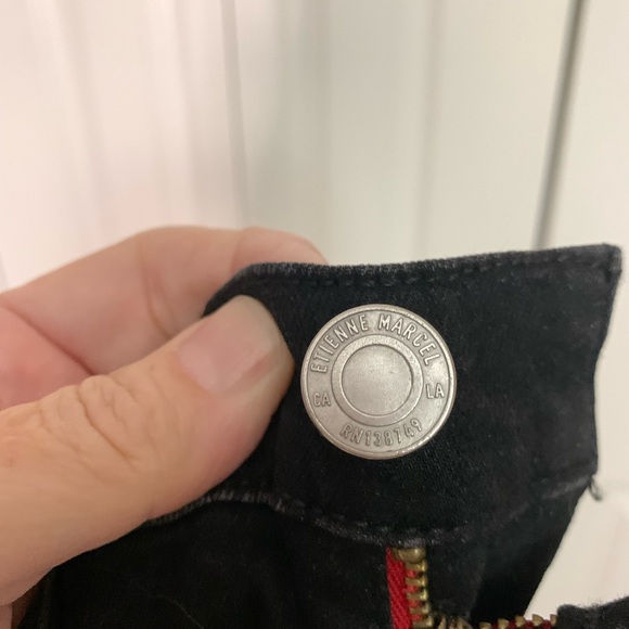 Etienne Marcel Jeans, 27 Black Denim Skinny Side Stripe with Zippers, Mid Rise - Picture 10 of 12